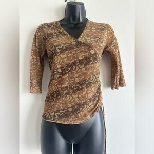 Y2K Oxygen Brown Lace Mesh Faux Wrap Top – Size M (Fits Like S)